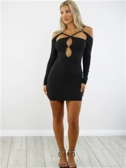 Saint Genies Black Bodycon Mini Dress With Cut Out -Closet Muse Store 28959 2