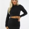 Saint Genies Black Crochet Knit Long Sleeve Crop Top -Closet Muse Store 28964