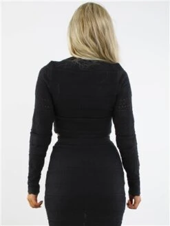 Saint Genies Black Crochet Knit Long Sleeve Crop Top -Closet Muse Store 28964 3