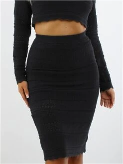 Saint Genies Black Crochet Knit Midi Skirt -Closet Muse Store 28965 1