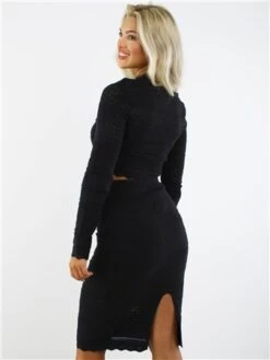 Saint Genies Black Crochet Knit Midi Skirt -Closet Muse Store 28965 3