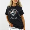 Missi London Acid Wash Charcoal Skull Print T-Shirt -Closet Muse Store 28966