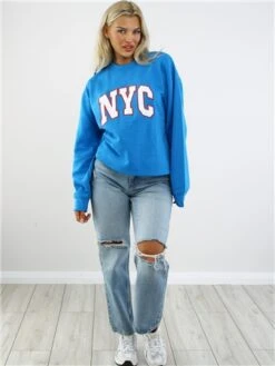 Vivichi Electric Blue Oversized Nyc Crew Sweatshirt -Closet Muse Store 28971 2