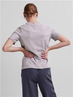 Pieces Light Grey Melange Fold Up Solid Ria Tee -Closet Muse Store 28990 3