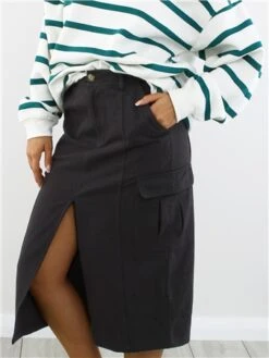 Saint Genies Black Midi Cargo Skirt -Closet Muse Store 29058 1