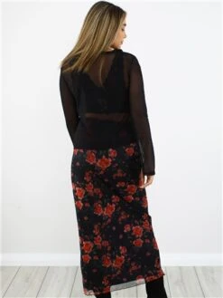 Brave Soul Black / Red Rose Print Midi Skirt -Closet Muse Store 29063 3