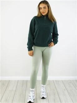 Brave Soul Deep Green Zip Detail Cropped Polar Fleece Sweatshirt -Closet Muse Store 29067 2
