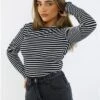 Brave Soul Black / White Contrast Stripe Long Sleeve High Neck Top -Closet Muse Store 29068