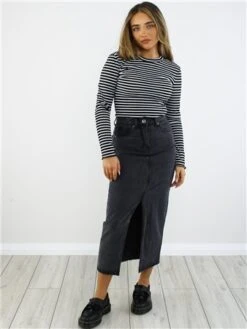 Brave Soul Black / White Contrast Stripe Long Sleeve High Neck Top -Closet Muse Store 29068 2