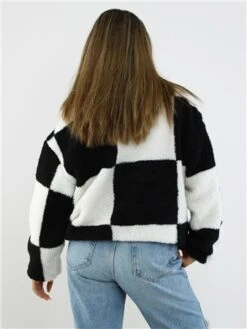 Daisy Street Black/White Teddy Checkered Half Zip -Closet Muse Store 29069 3