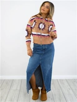 Daisy Street Multi Pattern Hooded Zip Cardigan -Closet Muse Store 29070 2