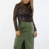 Saint Genies Khaki Midi Cargo Skirt -Closet Muse Store 29072