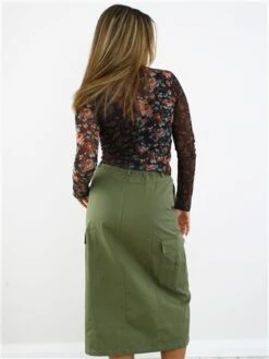 Saint Genies Khaki Midi Cargo Skirt -Closet Muse Store 29072 3