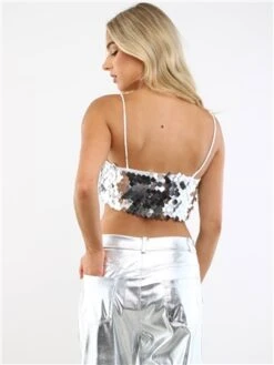 Glamorous Silver Large Sequin Strappy Crop Top -Closet Muse Store 29195 3