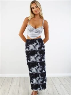 Brave Soul Black / White Tie Dye Print Midi Skirt -Closet Muse Store 29196 2