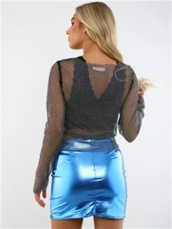 Saint Genies Electric Blue Faux Leather Metallic Mini Skirt -Closet Muse Store 29197 3