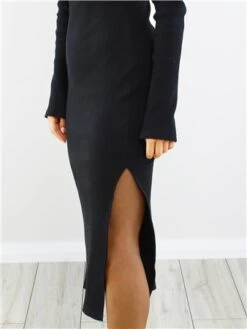 Saint Genies Black Midi Rib Knit Dress -Closet Muse Store 29202 1