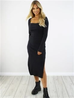 Saint Genies Black Midi Rib Knit Dress -Closet Muse Store 29202 2