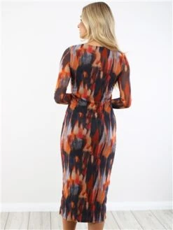 Brave Soul Orange Printed Mesh Long Sleeve Midi Dress -Closet Muse Store 29203 3