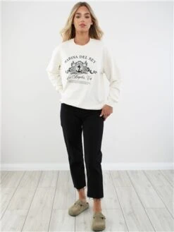 Brave Soul Cream / Black Donna Print Crew Neck Sweater -Closet Muse Store 29210 2