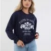 Brave Soul Navy / White Donna Print Crew Neck Sweater