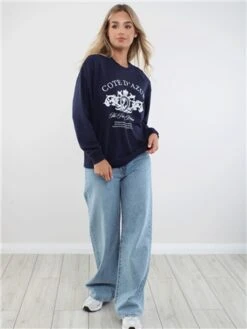 Brave Soul Navy / White Donna Print Crew Neck Sweater -Closet Muse Store 29211 2