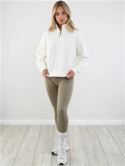 Brave Soul Cream Zip Detail Cropped Polar Fleece Sweatshirt -Closet Muse Store 29227 2