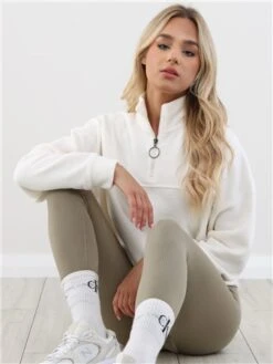Brave Soul Cream Zip Detail Cropped Polar Fleece Sweatshirt