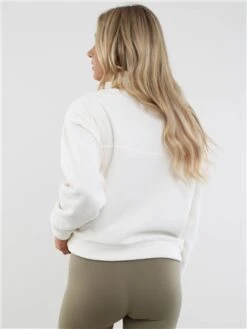 Brave Soul Cream Zip Detail Cropped Polar Fleece Sweatshirt -Closet Muse Store 29227 3