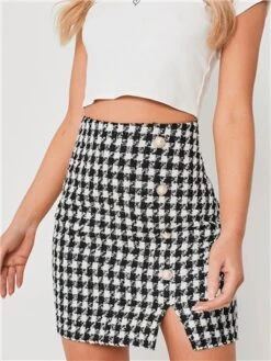 Saint Genies Black / White Houndstooth Tweed Skirt -Closet Muse Store 29255 1