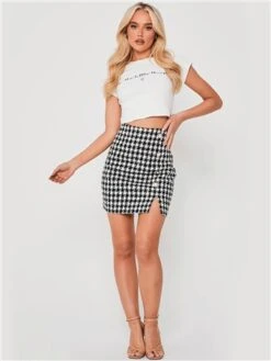 Saint Genies Black / White Houndstooth Tweed Skirt -Closet Muse Store 29255 2