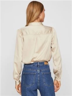 Vila Cement Ellette Long Sleeved Satin Shirt -Closet Muse Store 29292 3