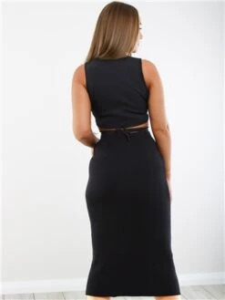 Saint Genies Black Ribbed Split Midi Skirt -Closet Muse Store 29315 3