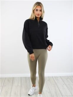 Brave Soul Black Zip Detail Cropped Polar Fleece Sweatshirt -Closet Muse Store 29387 2