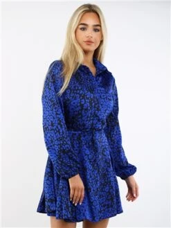 Ax Paris Blue Leopard Shirt Dress