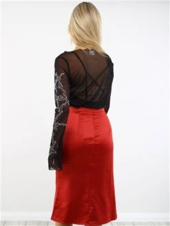 Saint Genies Burgundy Satin Midi Skirt -Closet Muse Store 29394 3