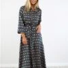 Ax Paris Green/Gold Pattern Midi Shirt Dress -Closet Muse Store 29404