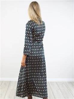 Ax Paris Green/Gold Pattern Midi Shirt Dress -Closet Muse Store 29404 3
