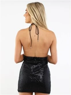 Saint Genies Black Sequin Halter Neck Mini Dress -Closet Muse Store 29405 3