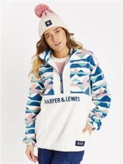 Harper & Lewis Cream/Pink Retro 1/4 Zip Fleece