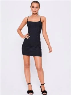 Saint Genies Black Adelaide Strappy Diamante Mini Bodycon Dress -Closet Muse Store 29443 2