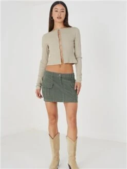 Brave Soul Green Cord Cargo Mini Skirt -Closet Muse Store 29445 2