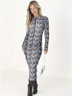 Brave Soul Abstract Print Jersey Mesh Long Sleeve Maxi -Closet Muse Store 29450 2