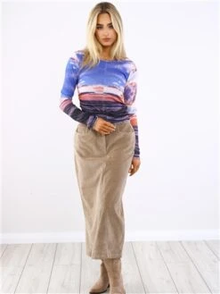 Only Brown / Weathered Teak Flora Mw Long Cord Skirt -Closet Muse Store 29490 2