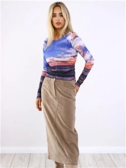 Only Brown / Weathered Teak Flora Mw Long Cord Skirt