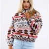 Only Gray / Pumice Stone Janne Aztec Teddy L/S Halfzip Sweater