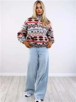 Only Gray / Pumice Stone Janne Aztec Teddy L/S Halfzip Sweater -Closet Muse Store 29492 2