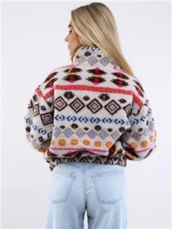 Only Gray / Pumice Stone Janne Aztec Teddy L/S Halfzip Sweater -Closet Muse Store 29492 3