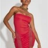 Saint Genies Red Gemstone Bandeau Mini Dress