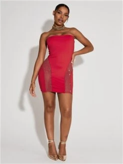 Saint Genies Red Gemstone Bandeau Mini Dress -Closet Muse Store 29513 2